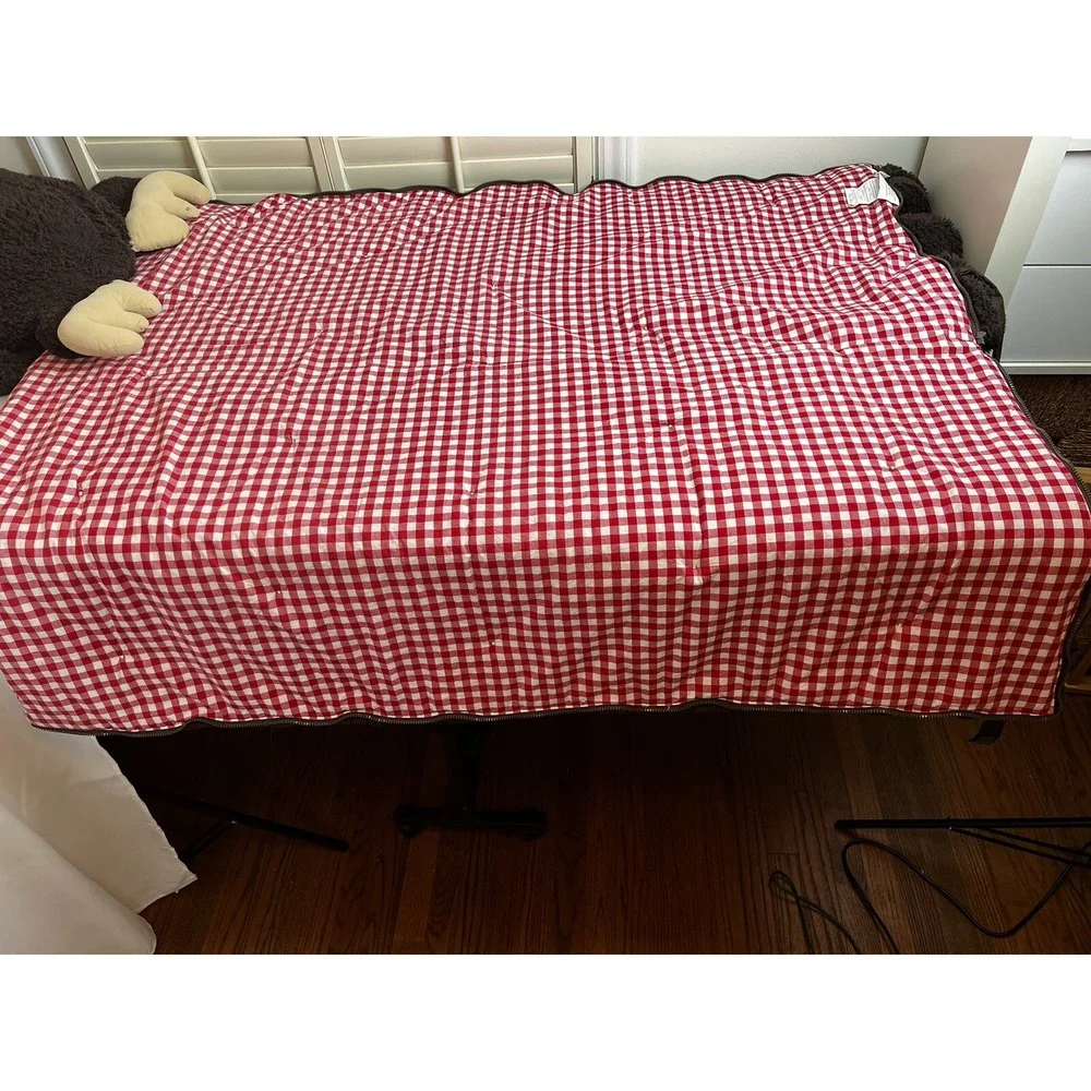 Pottery Barn Kids Moose Plush Sleeping Bag Brown Lined in Red Gingham